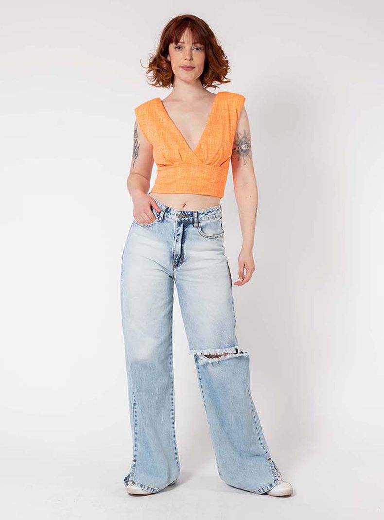 Crop Top Camile Coral Fluor Natalia Seguel-1