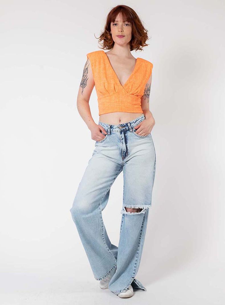 Crop Top Camile Coral Fluor Natalia Seguel-2