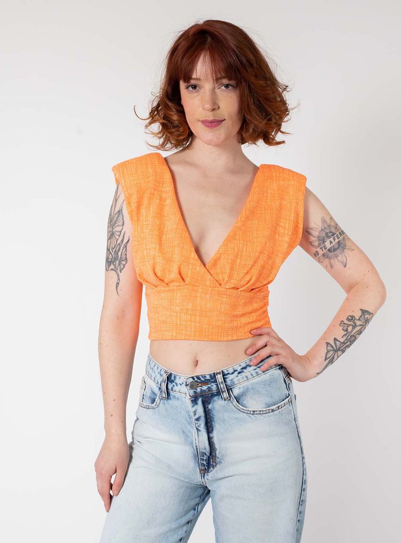 Crop Top Camile Coral Fluor Natalia Seguel-3