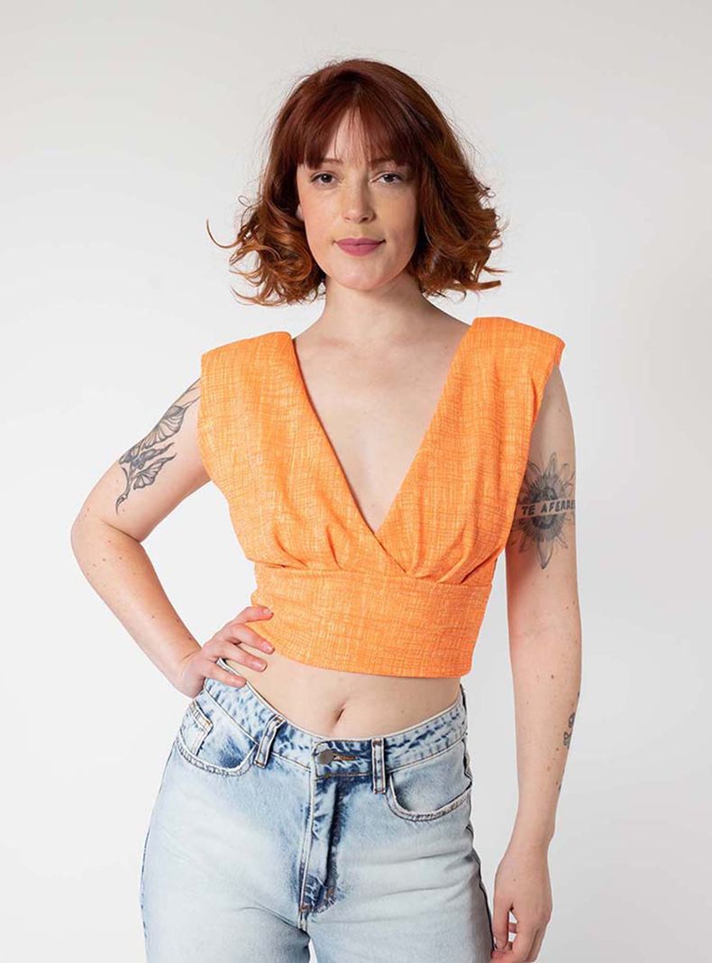 Crop Top Camile Coral Fluor Natalia Seguel-0
