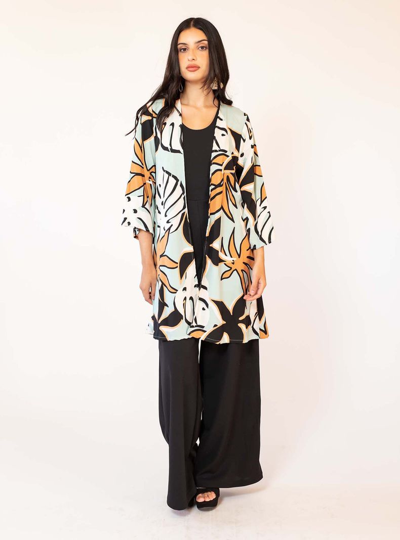 Kimono Verde Agua Hojas Natalia Seguel-1