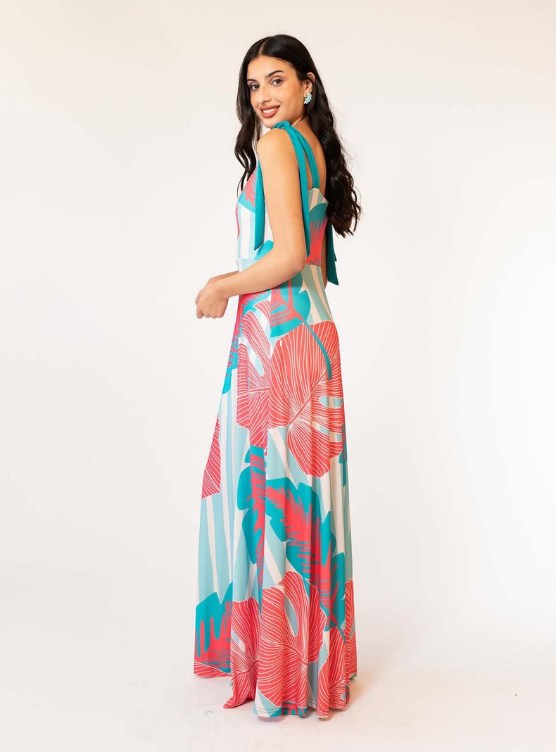 Vestido Meche Turquesa Hojas Fucsia Natalia Seguel-4