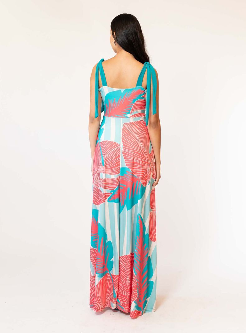 Vestido Meche Turquesa Hojas Fucsia Natalia Seguel-5