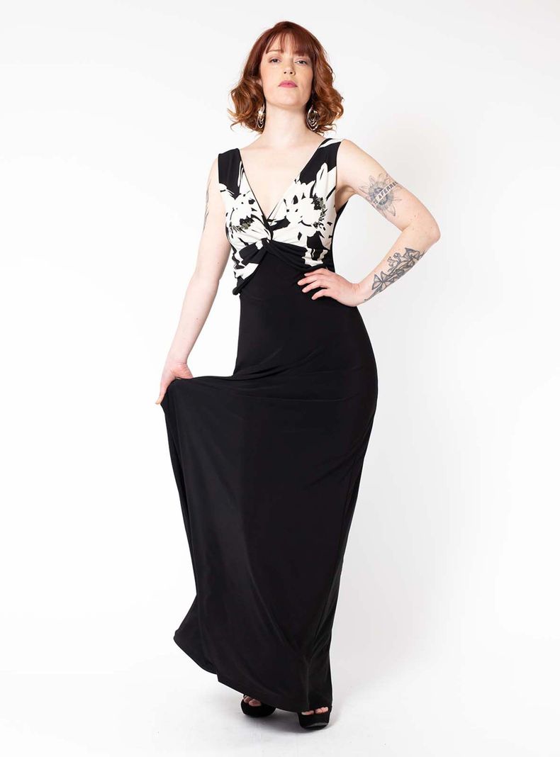 Vestido Lina Negro Flores Blanco Natalia Seguel-5