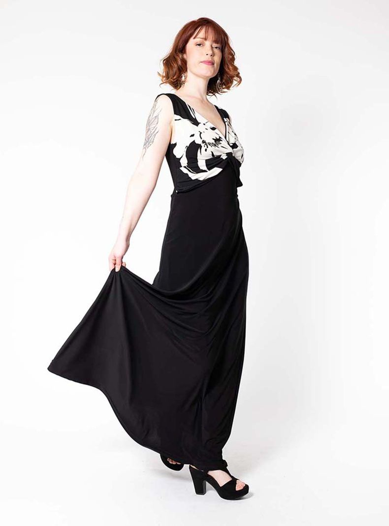 Vestido Lina Negro Flores Blanco Natalia Seguel-6