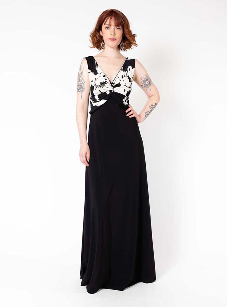 Vestido Lina Negro Flores Blanco Natalia Seguel-0