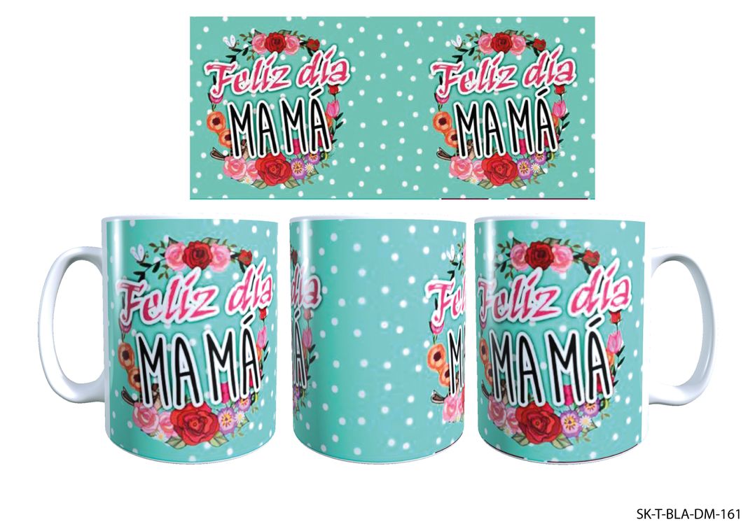 TAZA DÍA DE LAS MADRES FELIZ DÍA MAMÁ puntitos blancos-0
