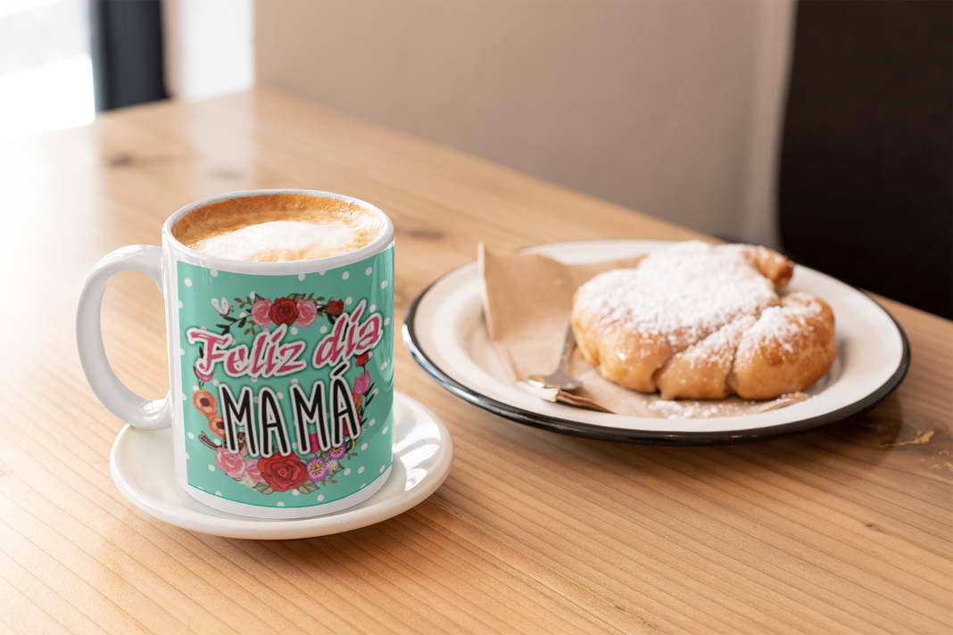 TAZA DÍA DE LAS MADRES FELIZ DÍA MAMÁ puntitos blancos-1