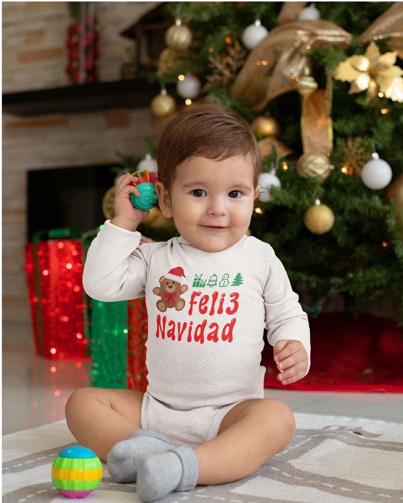 PILUCHOS BODY DE BEBE MANGA LARGA NAVIDAD FELIZ NAVIDAD OSITO-1