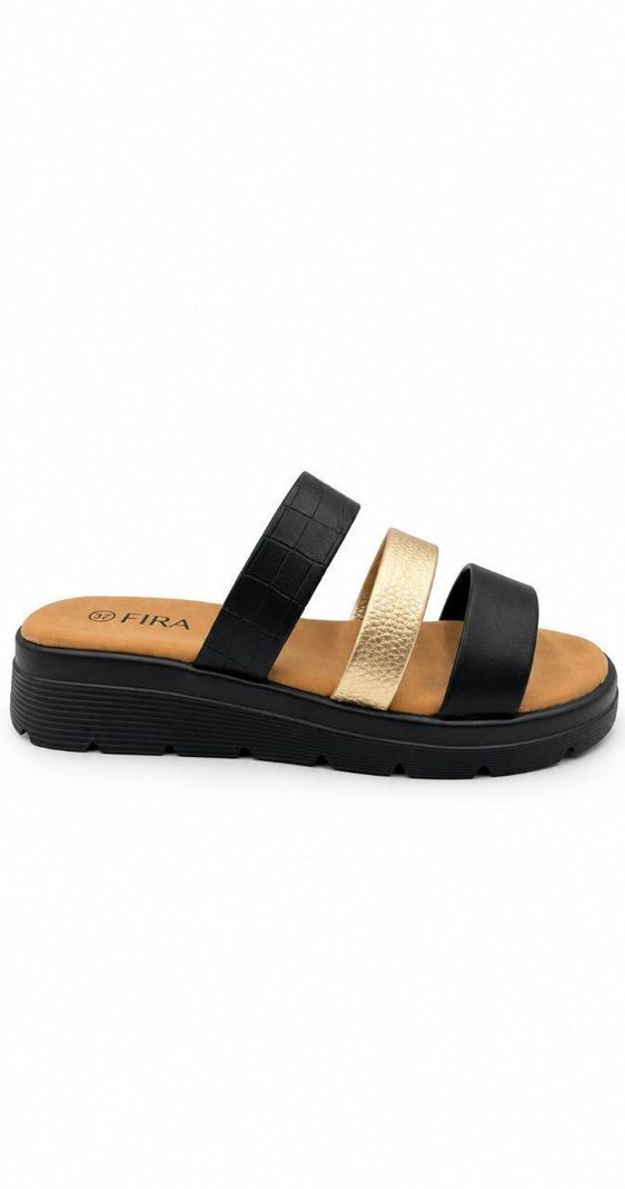Sandalias Mujer Plataforma Comodas Negras Y Doradas