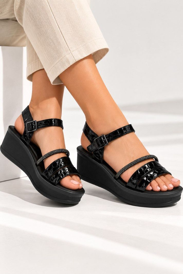 Sandalias Mujer Plataforma Cu a 6cm Brillos Hebilla Fira