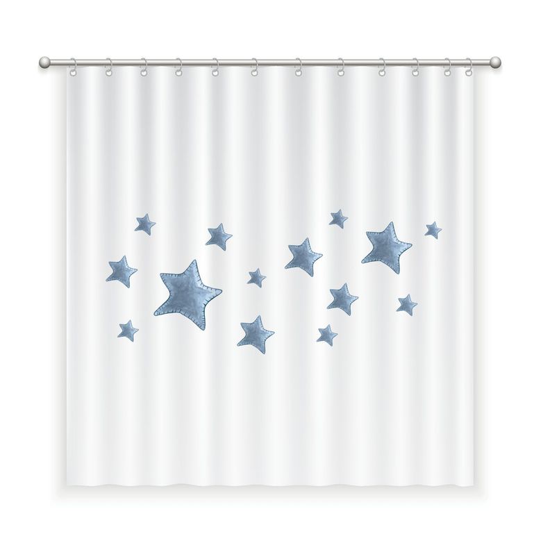 CORTINA DE BANO ALGODON ESTRELLAS AZULES Blanco