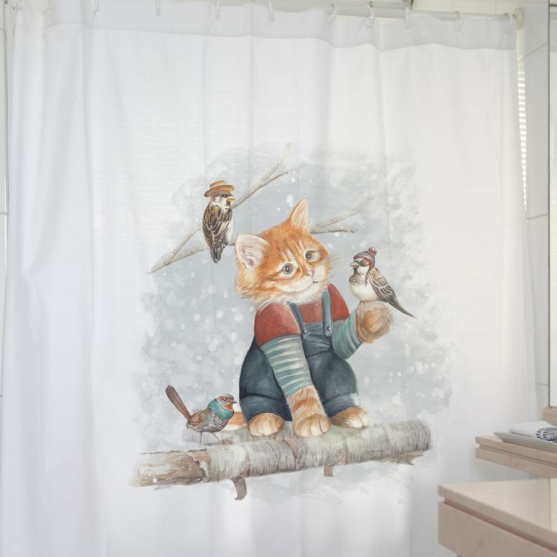 CORTINA DE BAÑO ALGODÓN GATO Y SUS AMIGOS-1