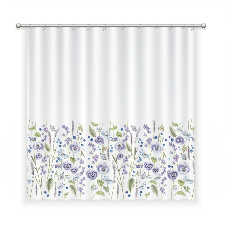 CORTINA DE BANO ALGODON PRIMAVERA VIOLETA Blanco