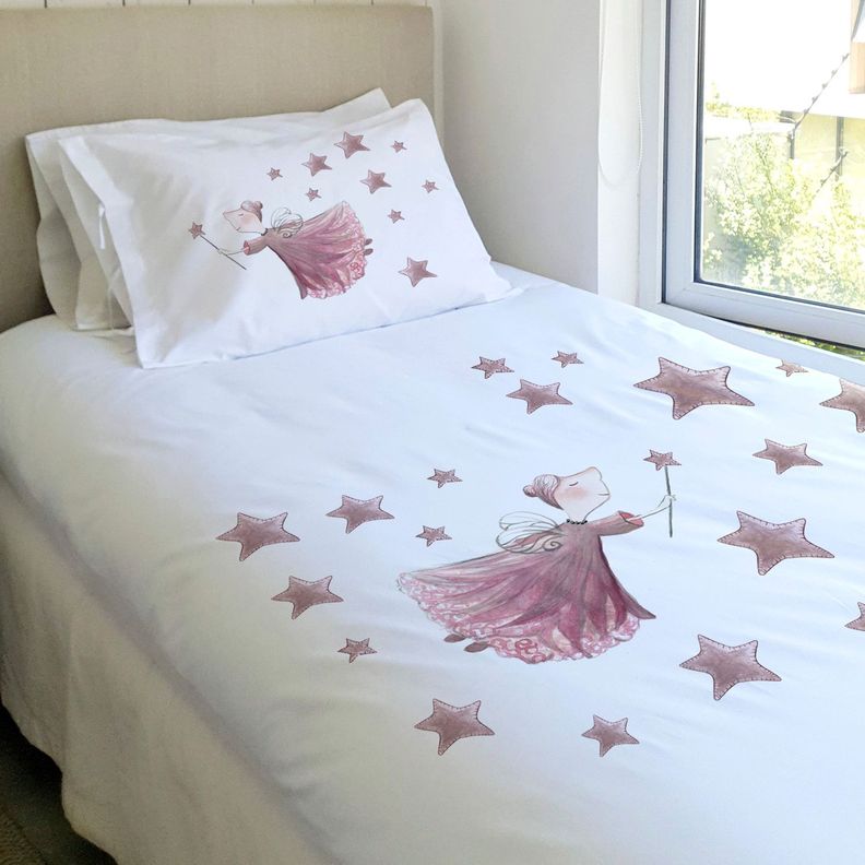 JUEGO DE CAMA FUNDA DE PLUMÓN + SABANA BAJERA + 4 FUNDAS ALMOHADA HADA SUPER KING-1