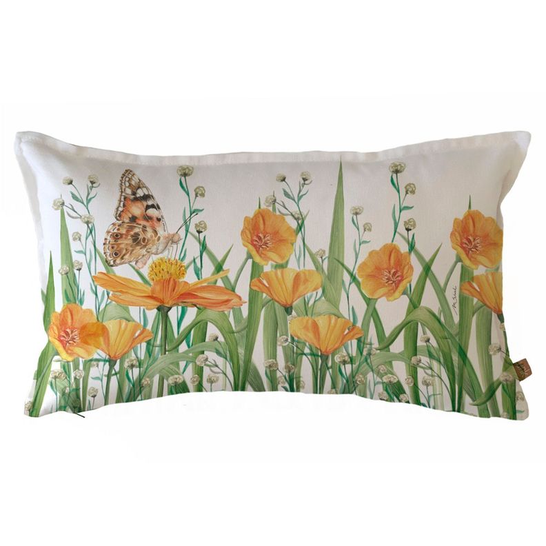 FUNDA COJIN ALGODON JARDIN DE FLORES AMAPOLA 50X30 Diseno 1