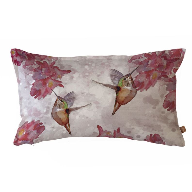 FUNDA COJIN ALGODON PICAFLORES FLOR FUCSIA 50X30 Diseno 1