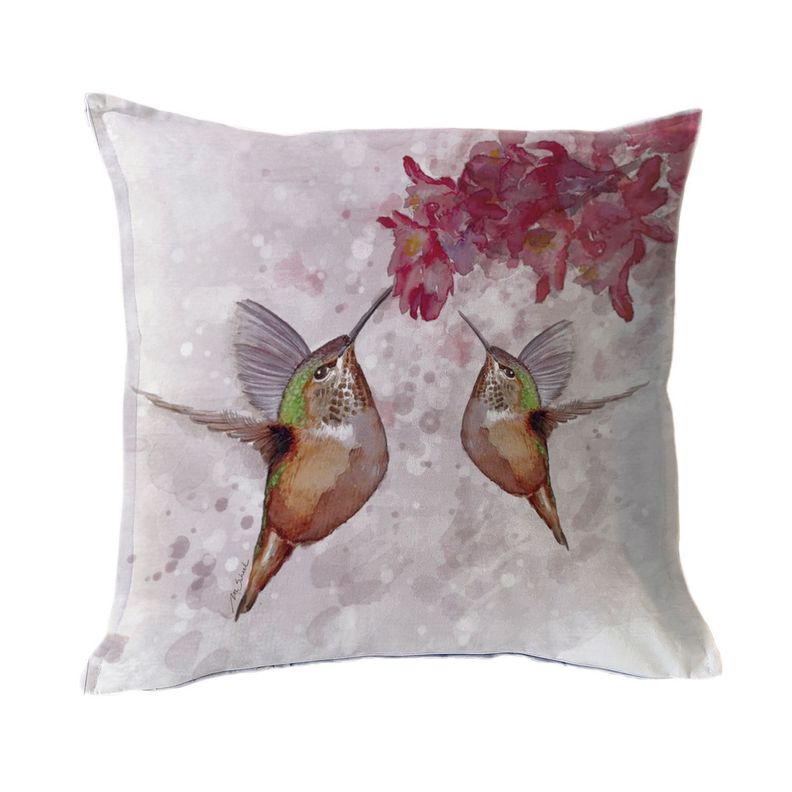 FUNDA COJIN  ALGODON  PICAFLORES FLOR FUCSIA 45X45 Diseno 1