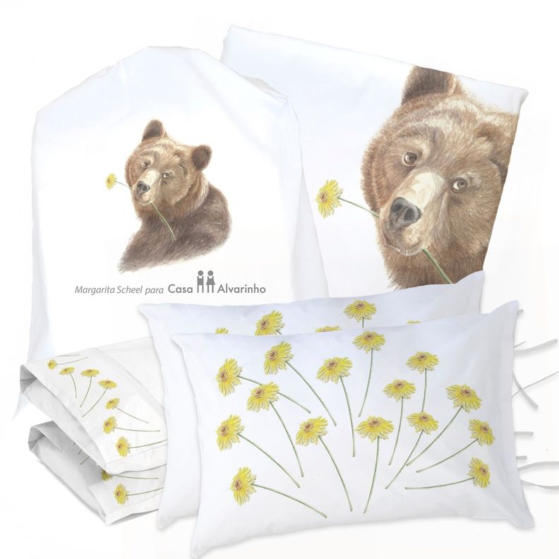 JUEGO DE CAMA FUNDA DE PLUMÓN + SABANA BAJERA + 4 FUNDAS ALMOHADA OSA AMABLE SUPER KING-0