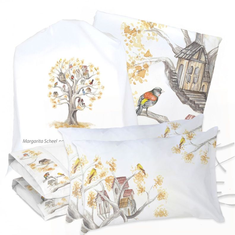 JUEGO DE CAMA FUNDA DE PLUMÓN + SABANA BAJERA + 4 FUNDAS ALMOHADA ARBOLITO SUPER KING-0
