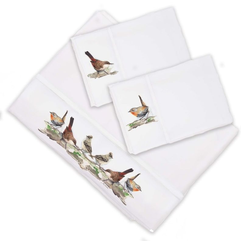 Juego de Sabanas Pajaros Chilenos 1,5 Plazas Blanco Set