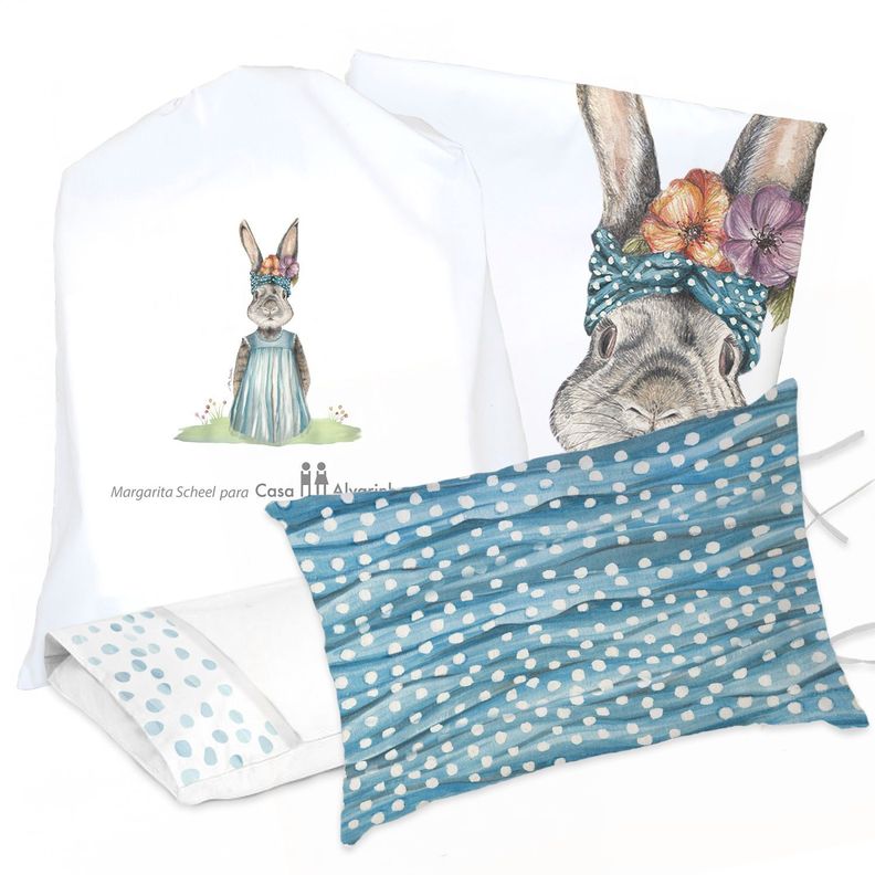 JUEGO DE CAMA FUNDA DE PLUMÓN + SABANA BAJERA +2 FUNDAS ALMOHADA CONEJA FLORA 1,5 PLAZAS-0