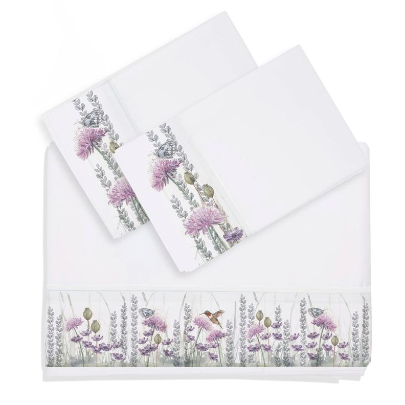 Juego de Sabanas King Jardin Silvestre Lila Blanco