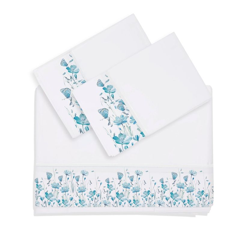 Juego de Sabanas King Florcitas Turquesa Blanco