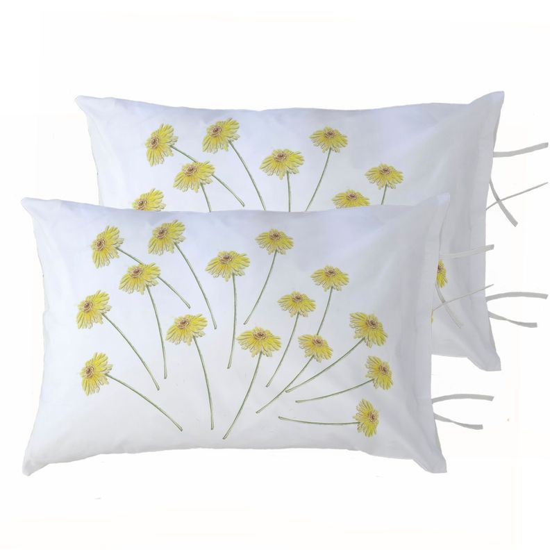 PACK 2 FUNDAS ALMOHADA FLORCITAS AMARILLAS 50X70 Blanco