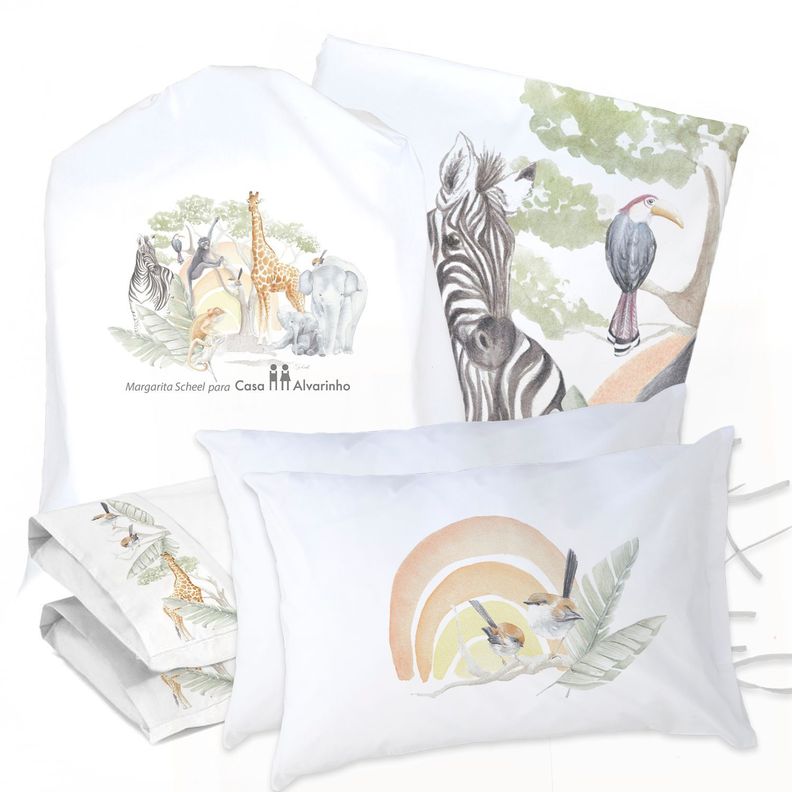 JUEGO DE CAMA FUNDA DE PLUMÓN + SABANA BAJERA + 4 FUNDAS ALMOHADA SAFARI SUPER KING-0