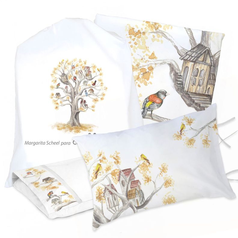 JUEGO DE CAMA FUNDA DE PLUMÓN + SABANA BAJERA +2 FUNDAS ALMOHADA ARBOLITO 1,5 PLAZAS-0