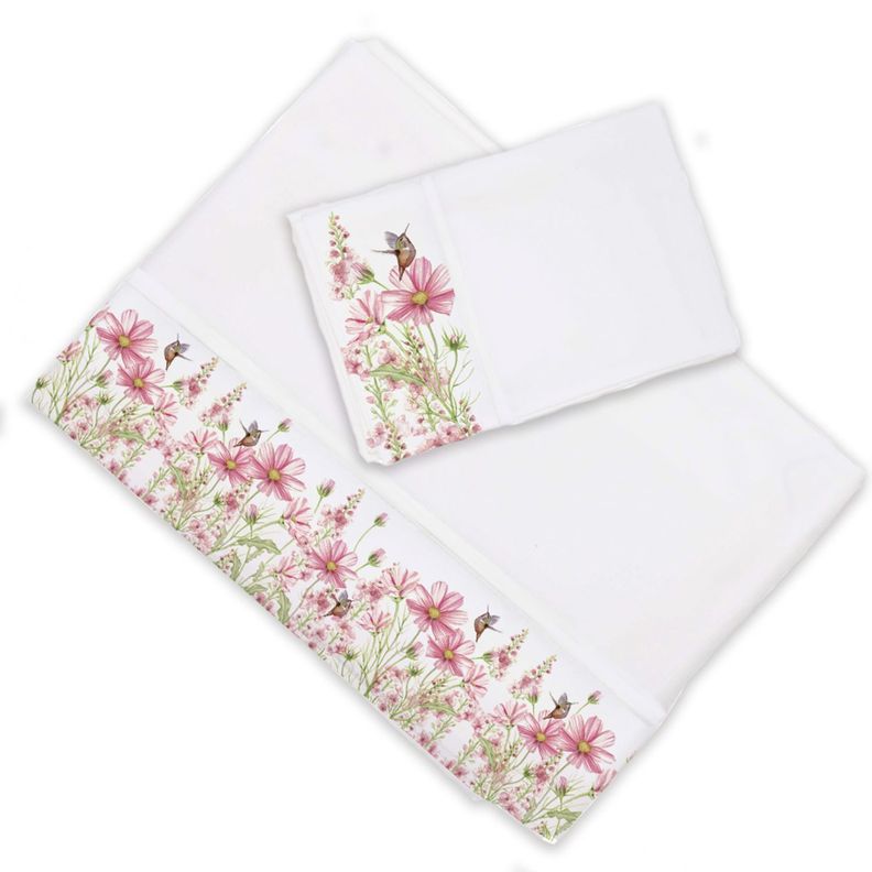 Juego de Sabanas 1,5 Plazas Jardin Primaveral Rosa Blanco