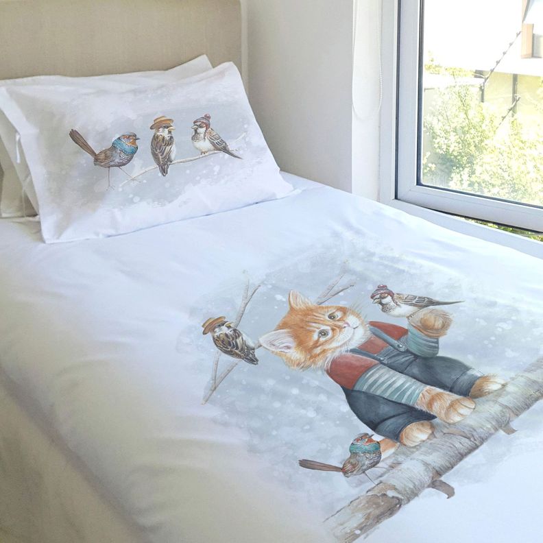 JUEGO DE CAMA FUNDA DE PLUMÓN + SABANA BAJERA + 4 FUNDAS ALMOHADA GATITO Y AMIGOS SUPER KING-1