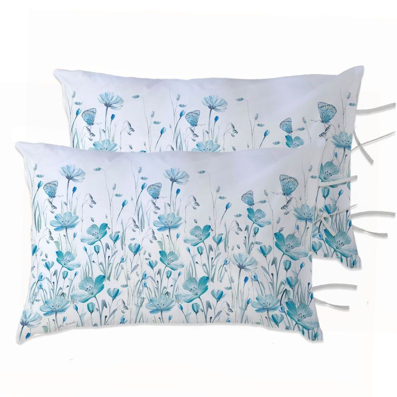 PACK 2 FUNDAS ALMOHADA FLORCITAS TURQUESA 50X70-0