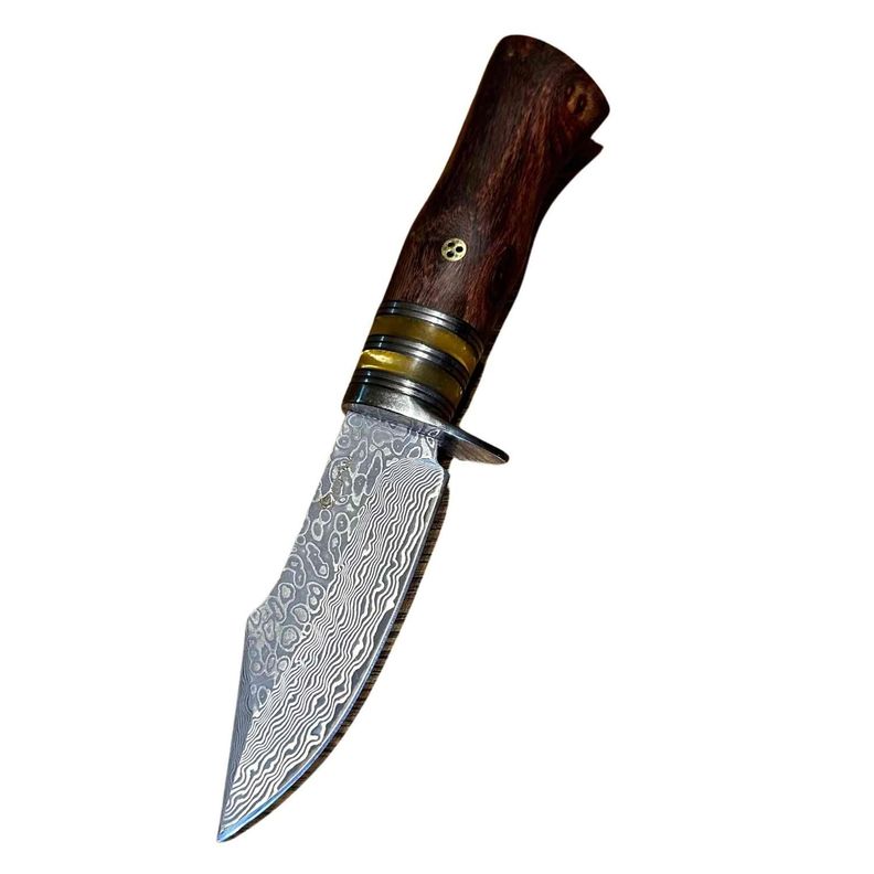 Cuchillo Acero Damasco alta dureza. Mango madera y resina.-1