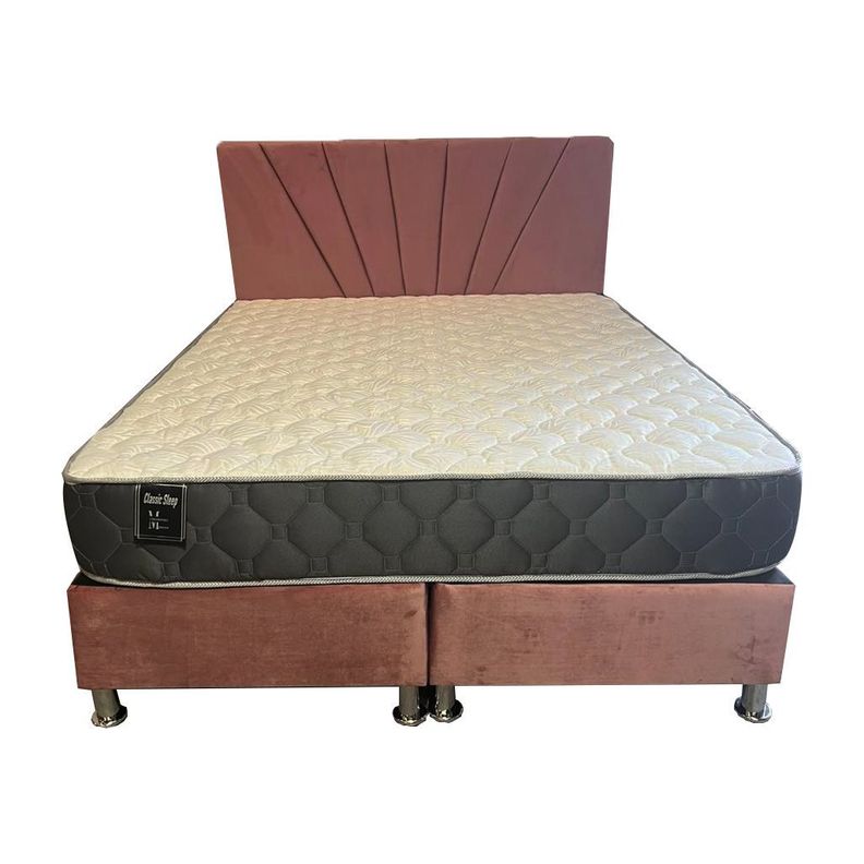 Cama Ame 2P Colchon de Resortes Resp Palo Rosa Lineal Pmetal-0