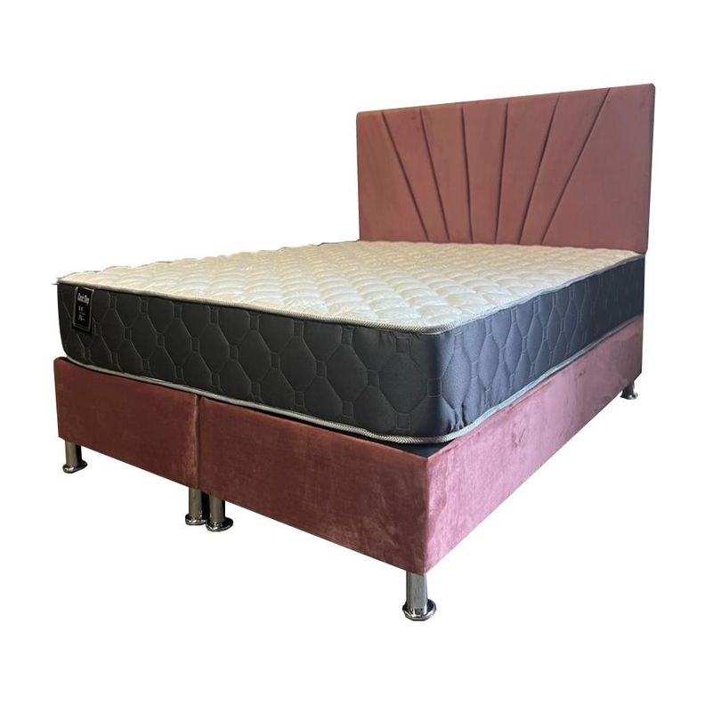Cama Ame 2P Colchon de Resortes Resp Palo Rosa Lineal Pmetal-1