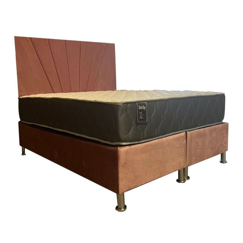 Cama Ame 2P Colchon de Resortes Resp Palo Rosa Lineal Pmetal-2