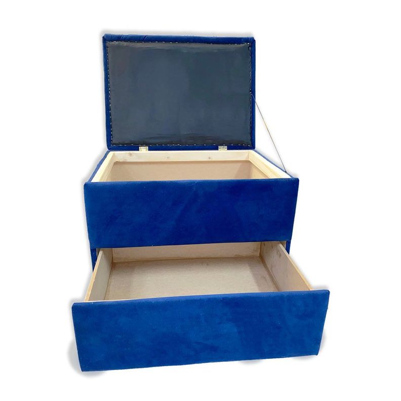 Banqueta Baul Zapatero Azul Felpa Pmetal-1