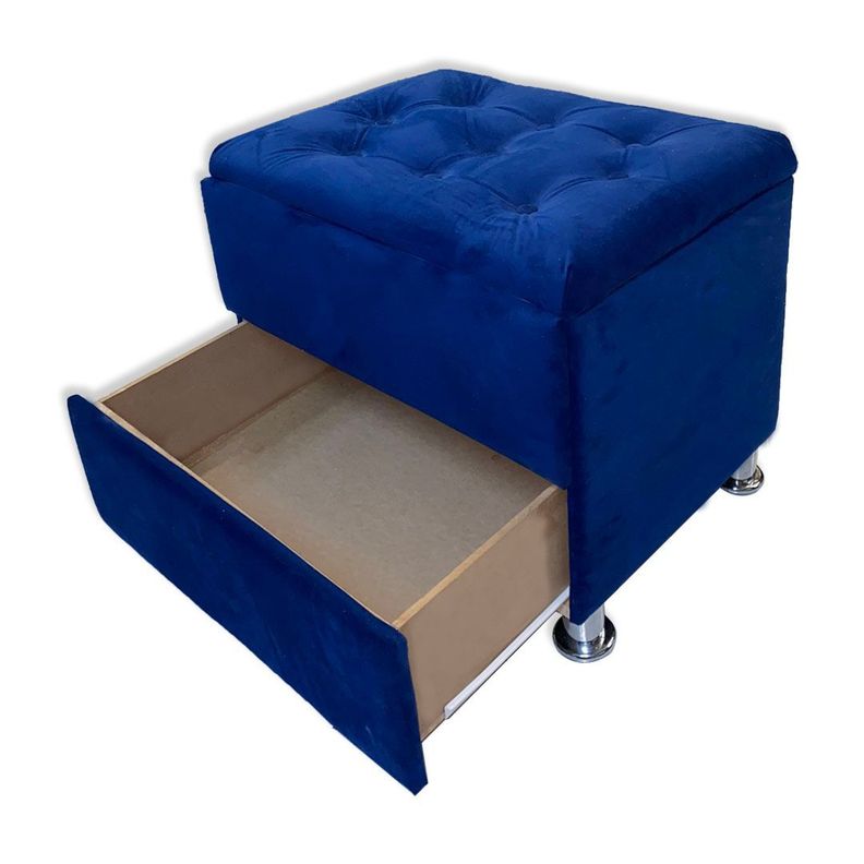 Banqueta Baul Zapatero Azul Felpa Pmetal-0