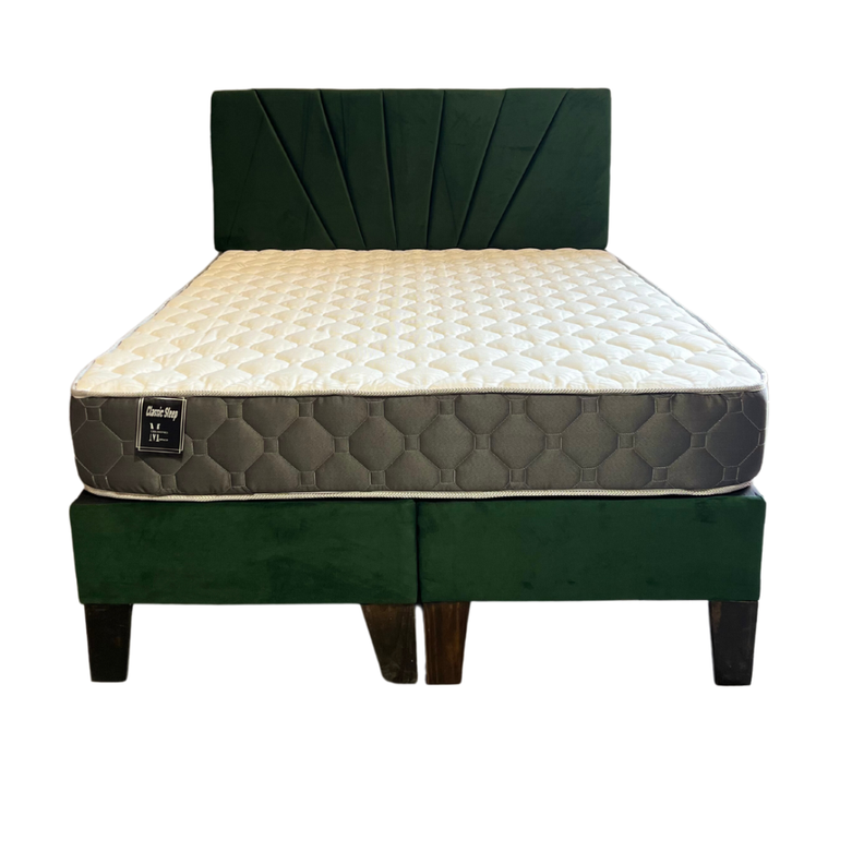 Cama Ame 2P Colchon de Resortes Resp Verde Oscuro Lineal Pmadera-0