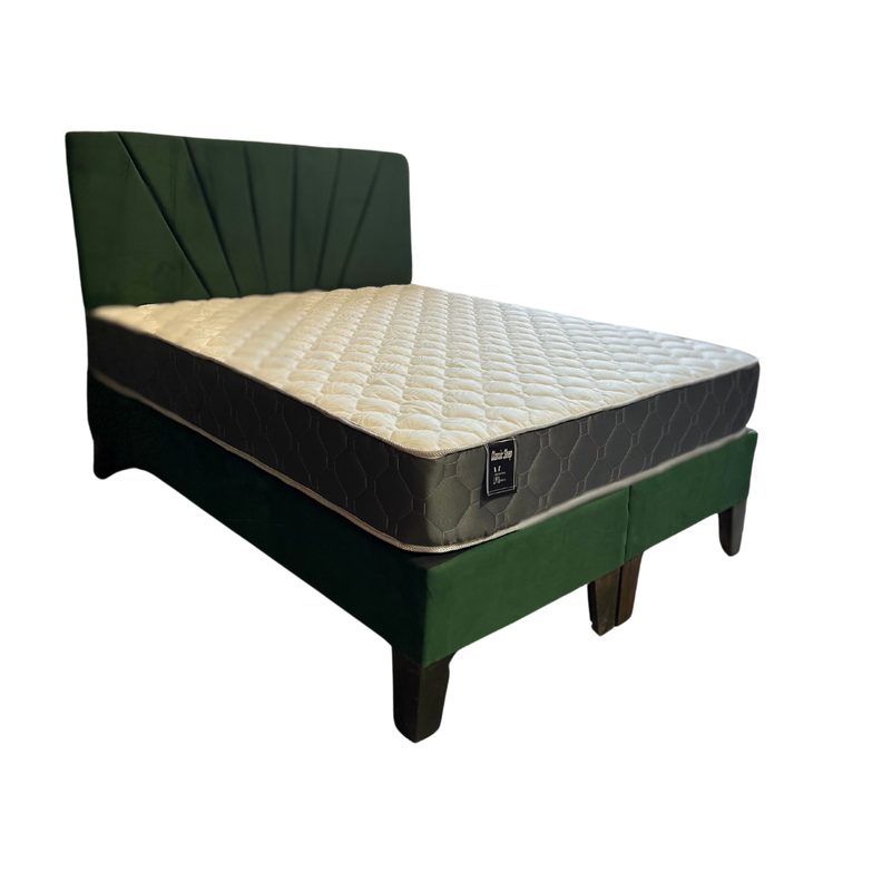 Cama Ame 2P Colchon de Resortes Resp Verde Oscuro Lineal Pmadera-1