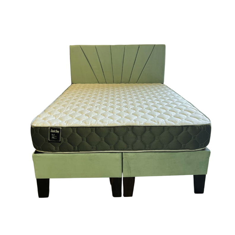 Cama Ame 2P Colchon de Resortes Resp Verde Menta Felpa Lineal Pmadera-0