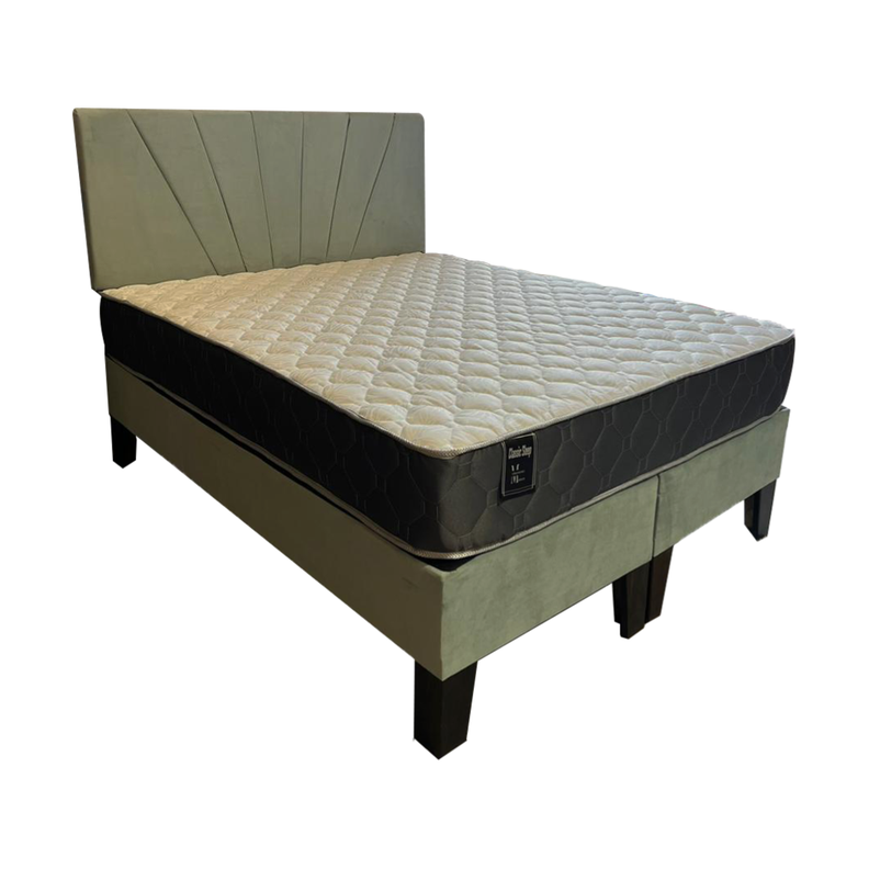 Cama Ame 2P Colchon de Resortes Resp Verde Menta Felpa Lineal Pmadera-1