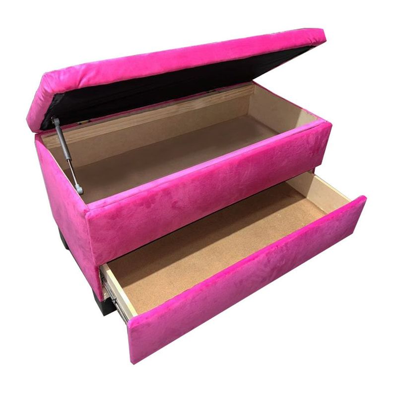 Banqueta Baul Zapatero Rosado Felpa Pmadera-0