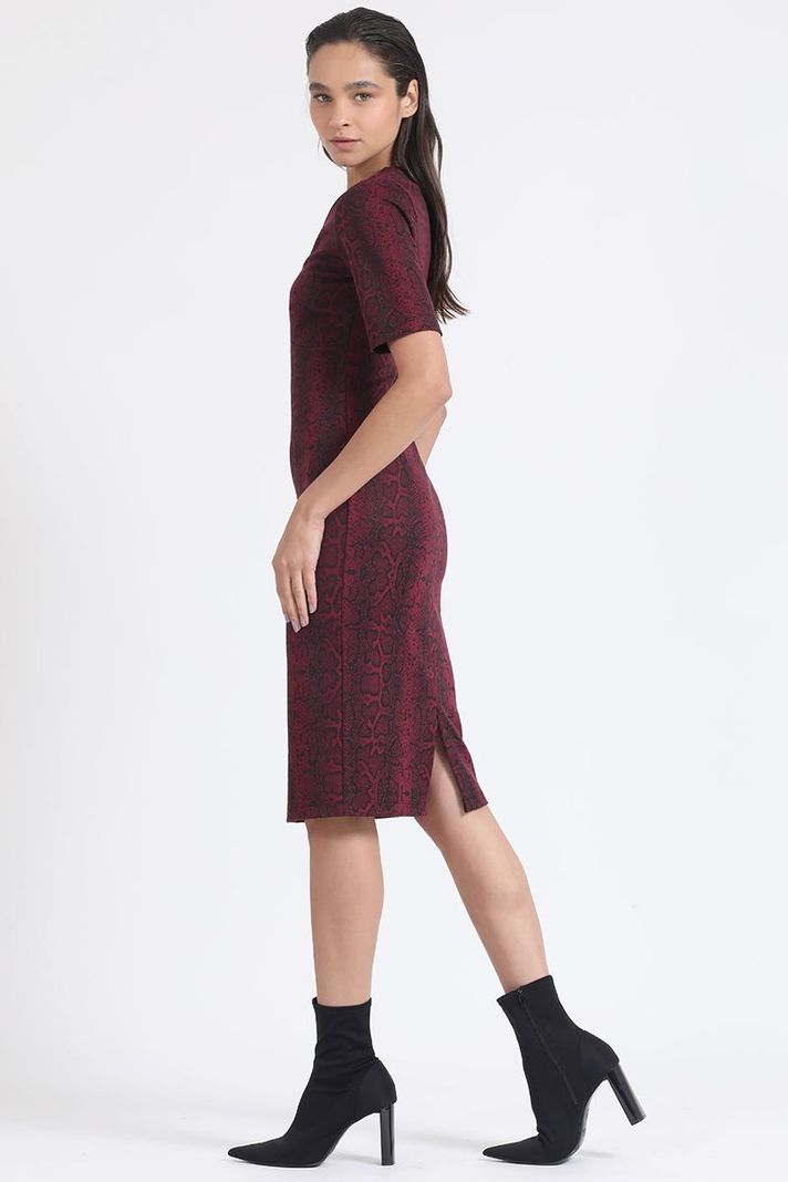 Vestido Midi Estampado Piton, Burdeo Liola-1