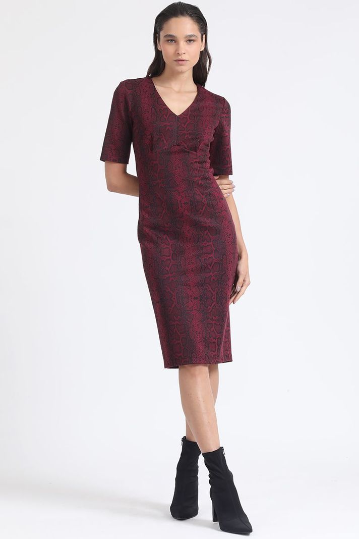 Vestido Midi Estampado Piton, Burdeo Liola-2