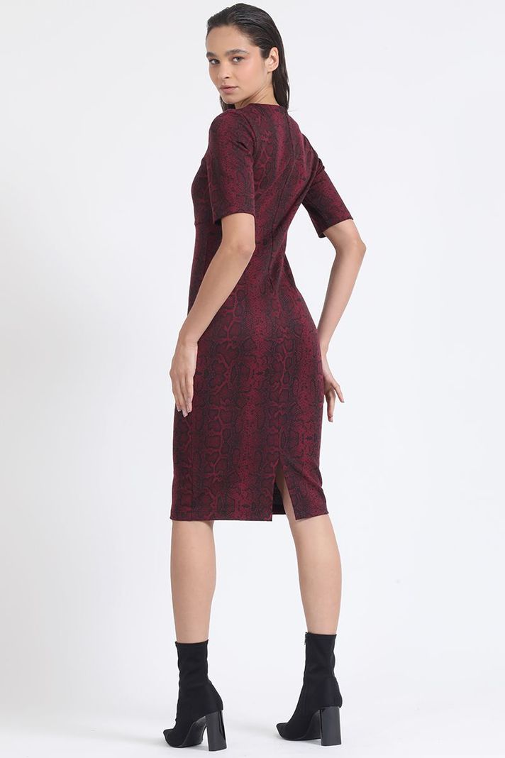 Vestido Midi Estampado Piton, Burdeo Liola-3