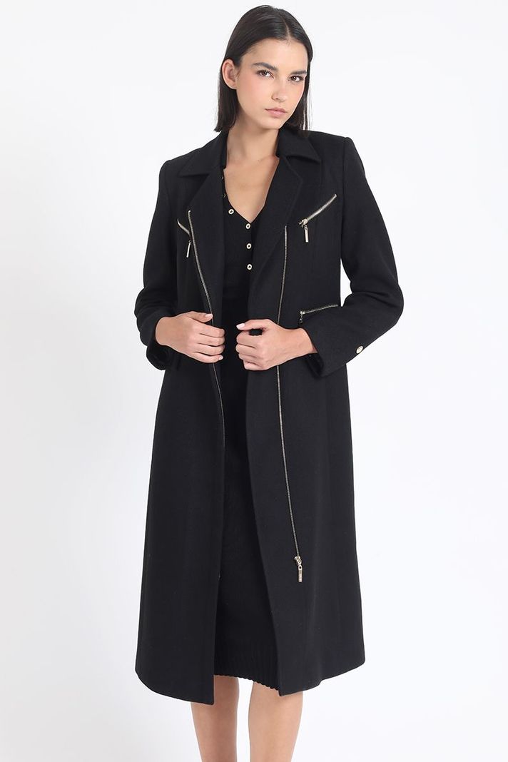 Abrigo Largo Biker, Muflon Negro Liola-1