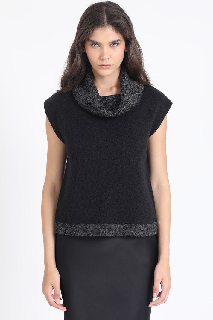 Sweater Recto Tejido Punto, Aplicación Hilo Metalizado, Negro Liola-0